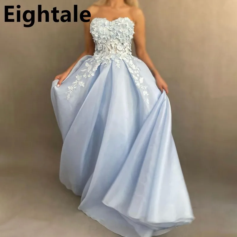 

Eightale 2025 Sky Blue Organza A Line Evening Dress Sweetheart Appliques Prom Dress Dubai Formal Party Gown Customized