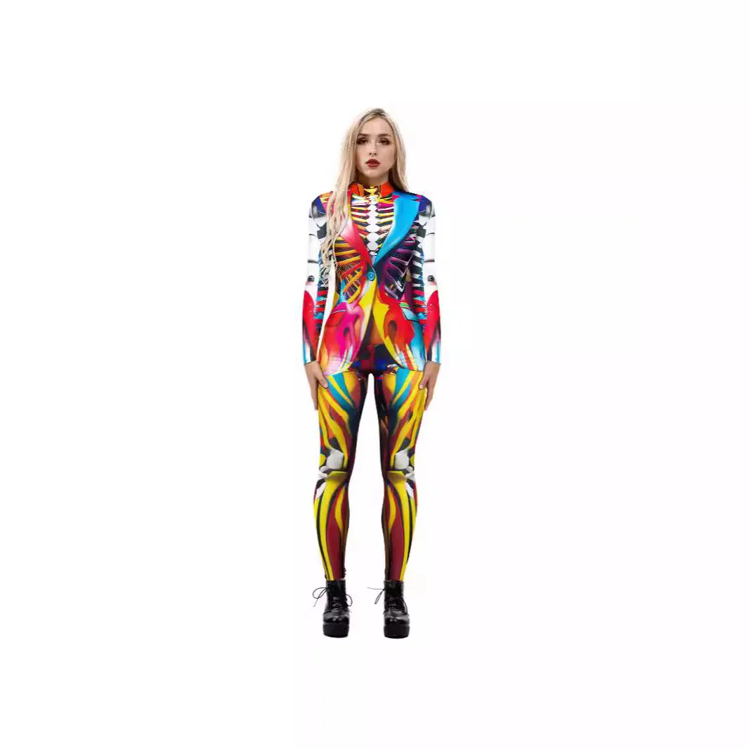 

Fashion New Halloween Digital Printed Armor Jumpsuit Show Party Play Suit Long Sleeve Tights
