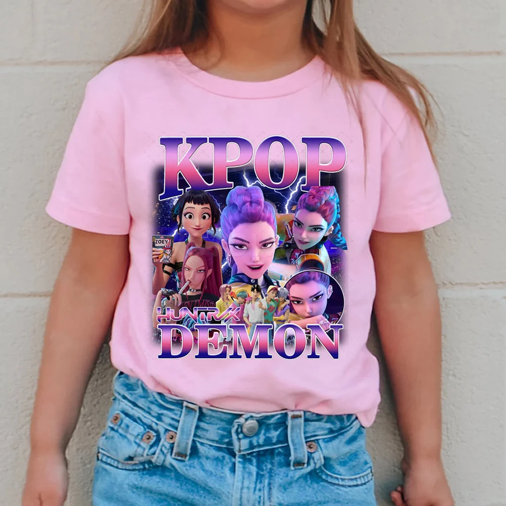 

Футболка с рисунком Kpop Demon Hunters Huntrix, летние повседневные хлопковые футболки с короткими рукавами для мальчиков и девочек, футболка Kpop Demon Hunters, подарок