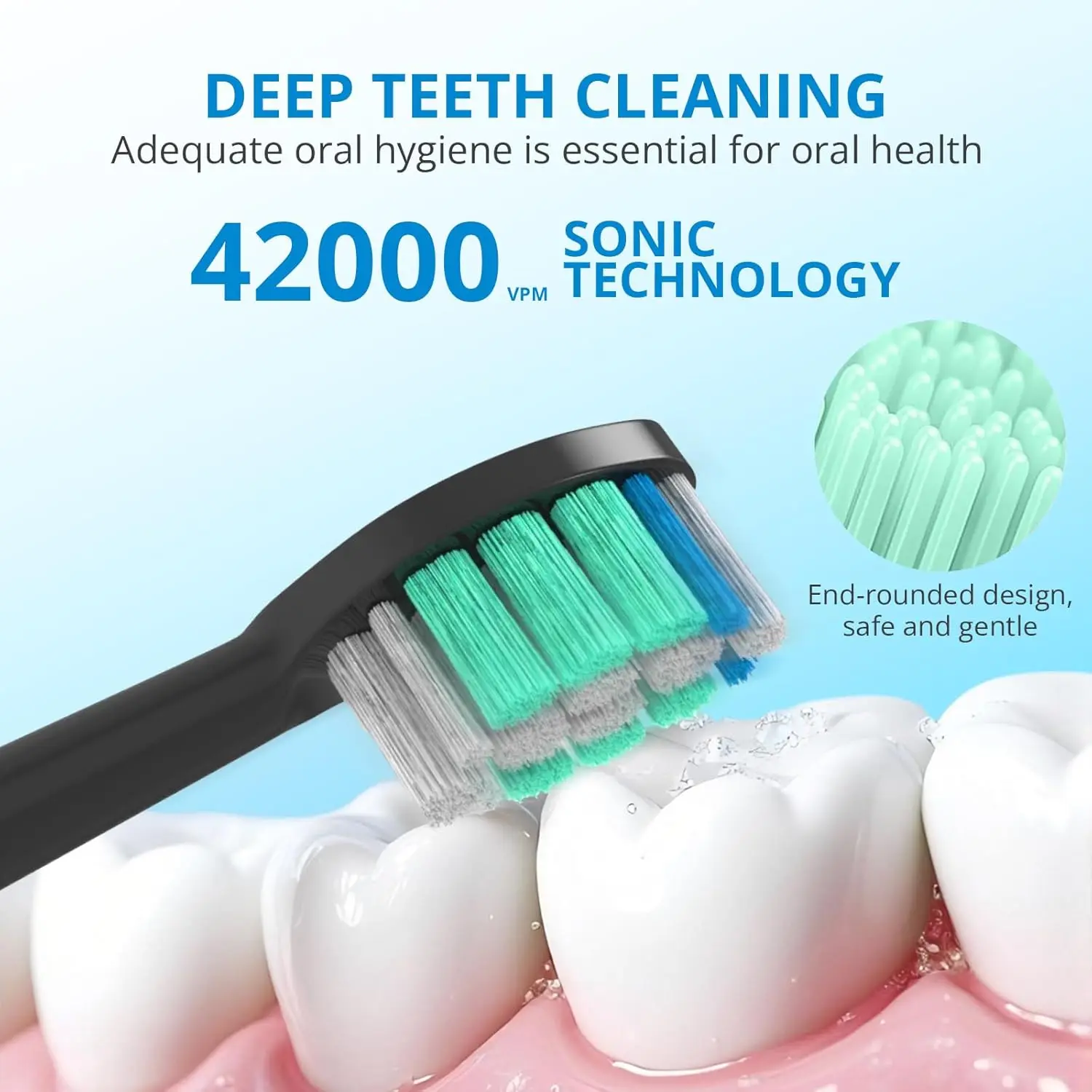 USB перезаряжаемая электрическая зубная щетка, ультразвуковой умный таймер IPX7, водонепроницаемая для взрослых и детей, черная