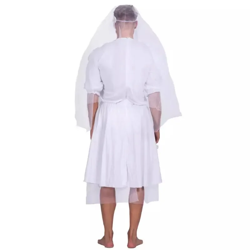 Divertido disfraz de novia para hombre, vestido de novia cruzado con velo para Bar, evento, Halloween, carnaval, fiestas, espectáculo en escenario