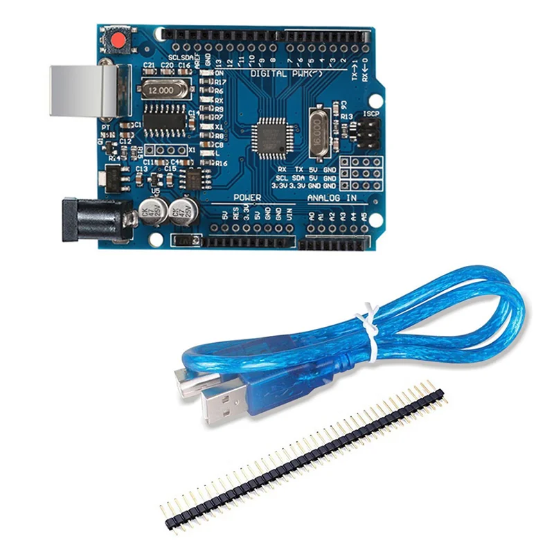 Para placa de desarrollo Arduino UNO R3, placa base de módulo microcontrolador Compatible con ATMEGA328P con Cable