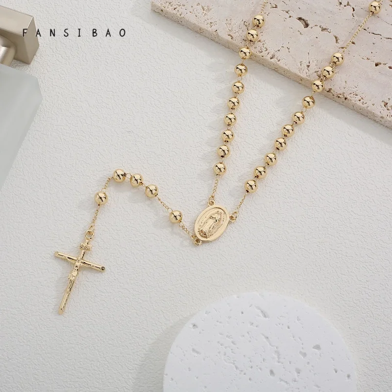 FanSibao Original Design Jewelry Fashion Cross Necklace Maria Theme Exquisite Necklace