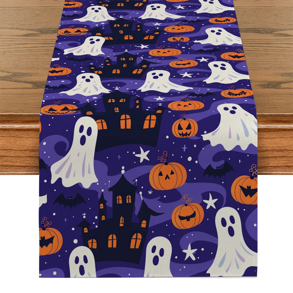 

Halloween Pumpkin Head Haunted House Table Runner Kitchen Table Decor Farmhouse Dining Table Runners Wedding Party Decorations
