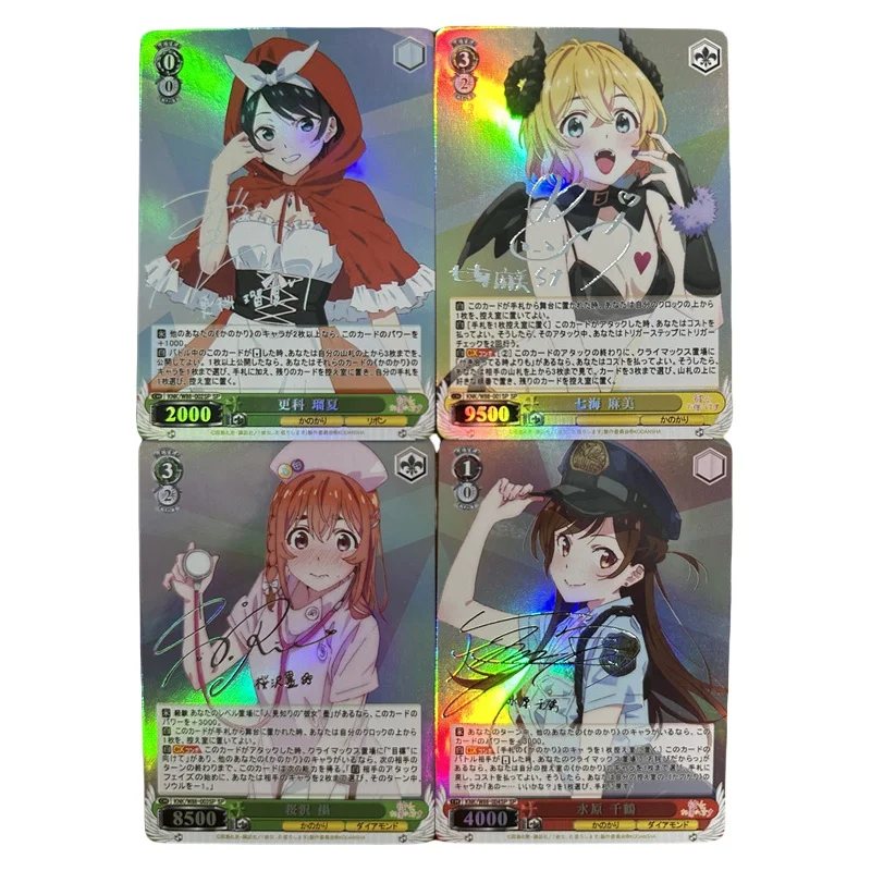 4Pcs/set Acg Girl Cards Rent-A-Girlfriend Ichinose Chizuru Refracted Color Flash Signature Anime Game Characters Collection Card