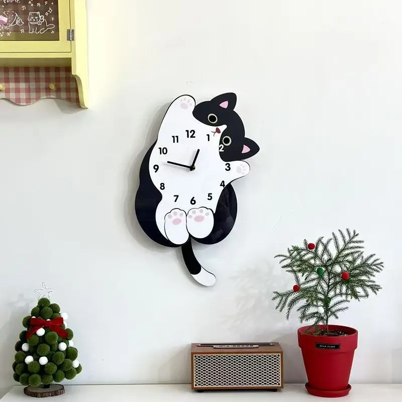 Cartoon Cat Wall Clock Living Room Silent Creative Pendulum Clocks Modern Bedroom Wall Watch Interior Decoration Accessories