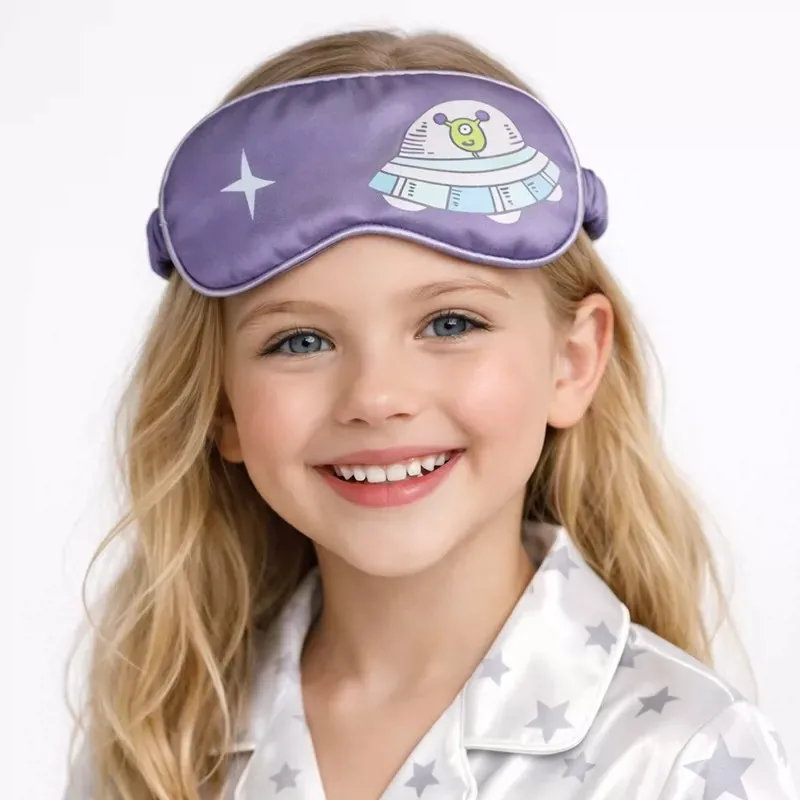 Zijden oogmasker voor kinderen, schattig cartoon dierenontwerp, 6A kwaliteit moerbeizijde, baby lichtblokkerend slaapmasker