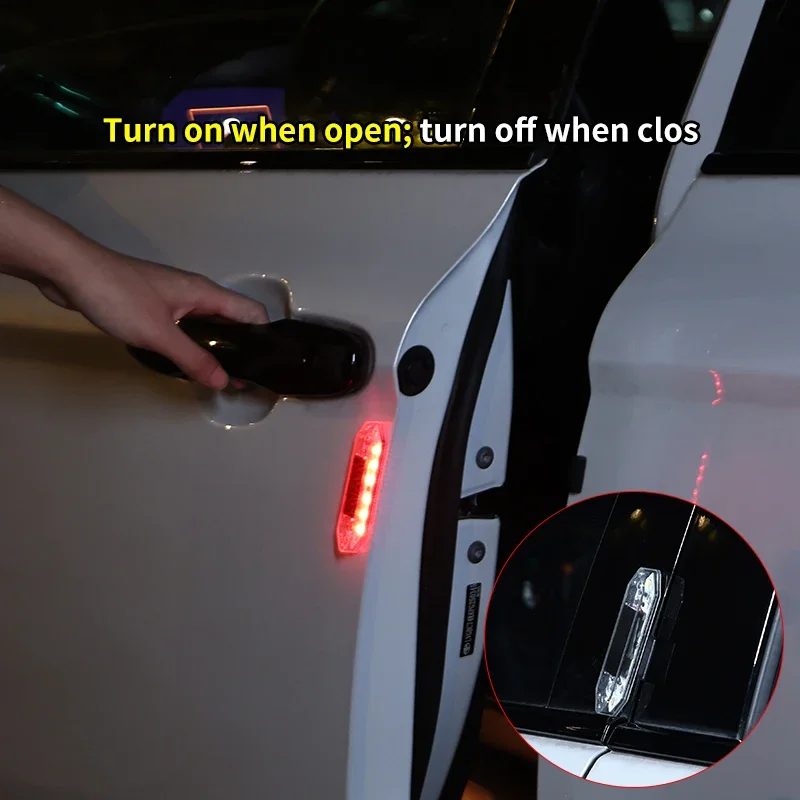 Solar Car Door-Opening Warning Light, Wire-Free, Anti-Door-Opening Collision, Anti-Tailgating Flashing LED Collision Warning