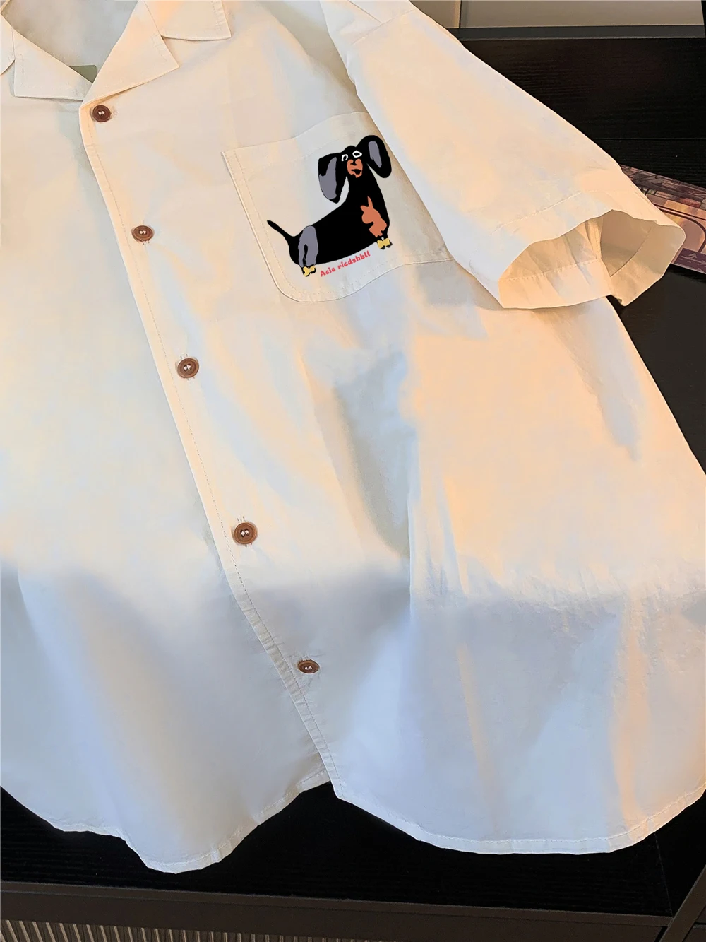 Csa Masculina de Verão Estilo Coreano com Estampa Retro Fresca, Gola , Manga Curta, Estilo Japonês, Solta, Versátil e ...