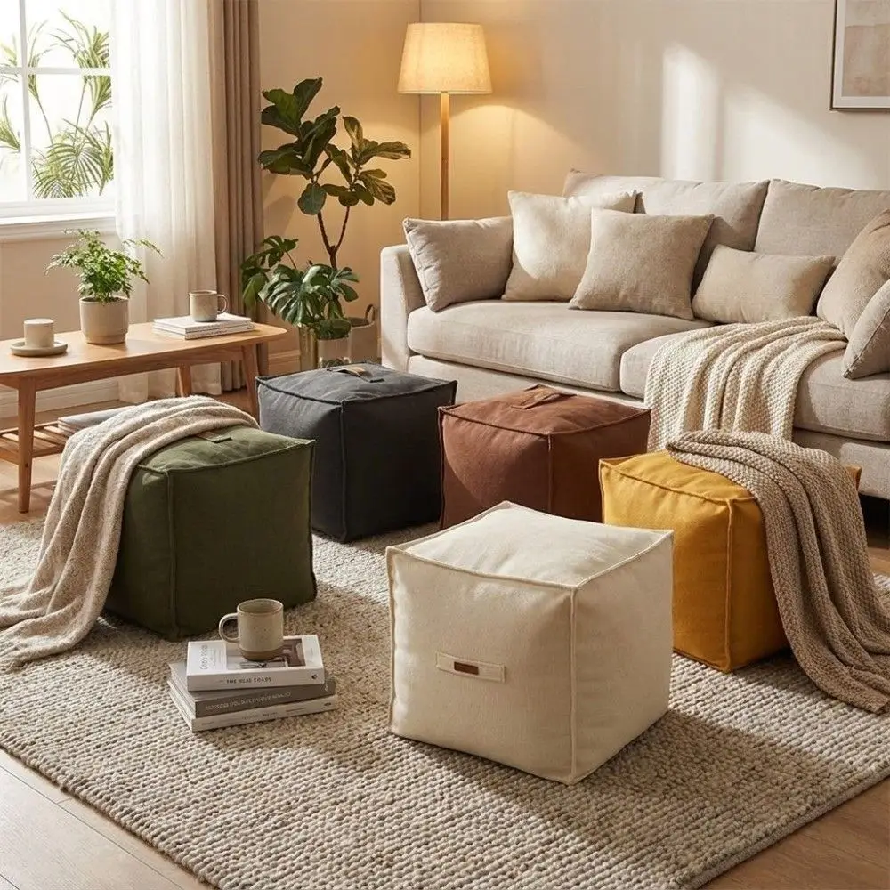 No Filling Seat Cushion Cover Large Capacity Square Sofa Stool Cover With Handle Soft Clothes Storage Bag Living Room