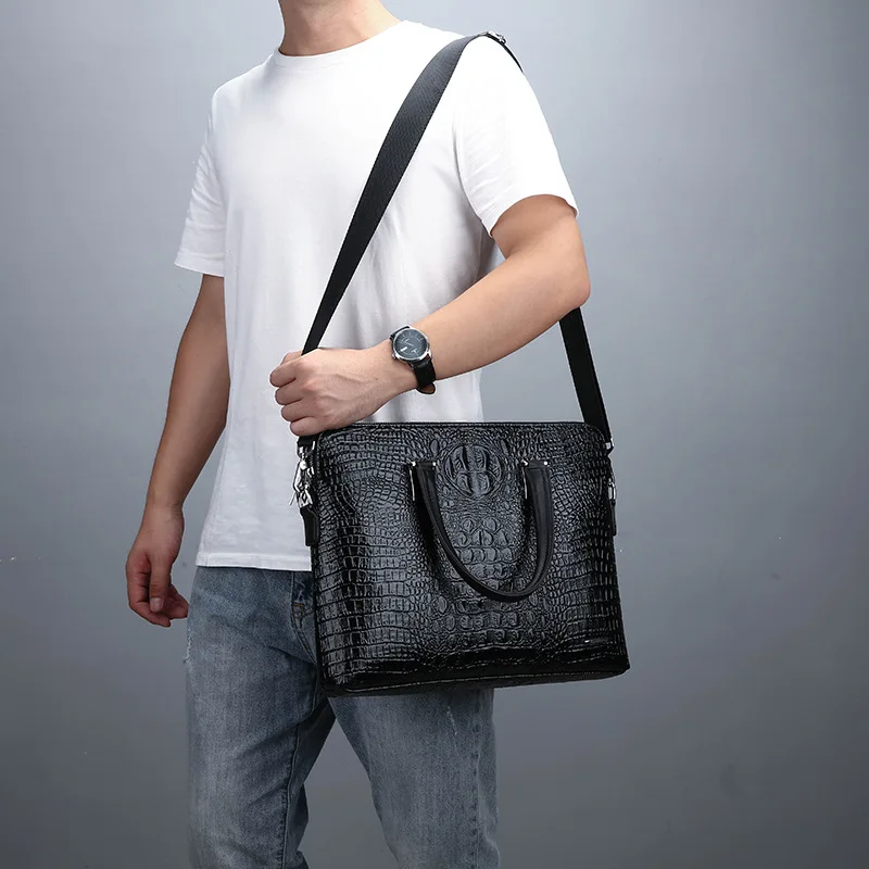 Men\'s Bag Large Capacity New Business Crocodile Print Handbag Single Shoulder Document Computer Gift Bag Men\'s Bag