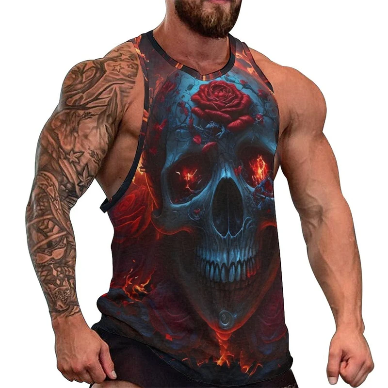 Skull 3D Print Men's Tank Tops Streetwear Hip Hop Oversized Bodybuilding Gym Fitness Vest Harajuku Sleeveless Top Man Clothing