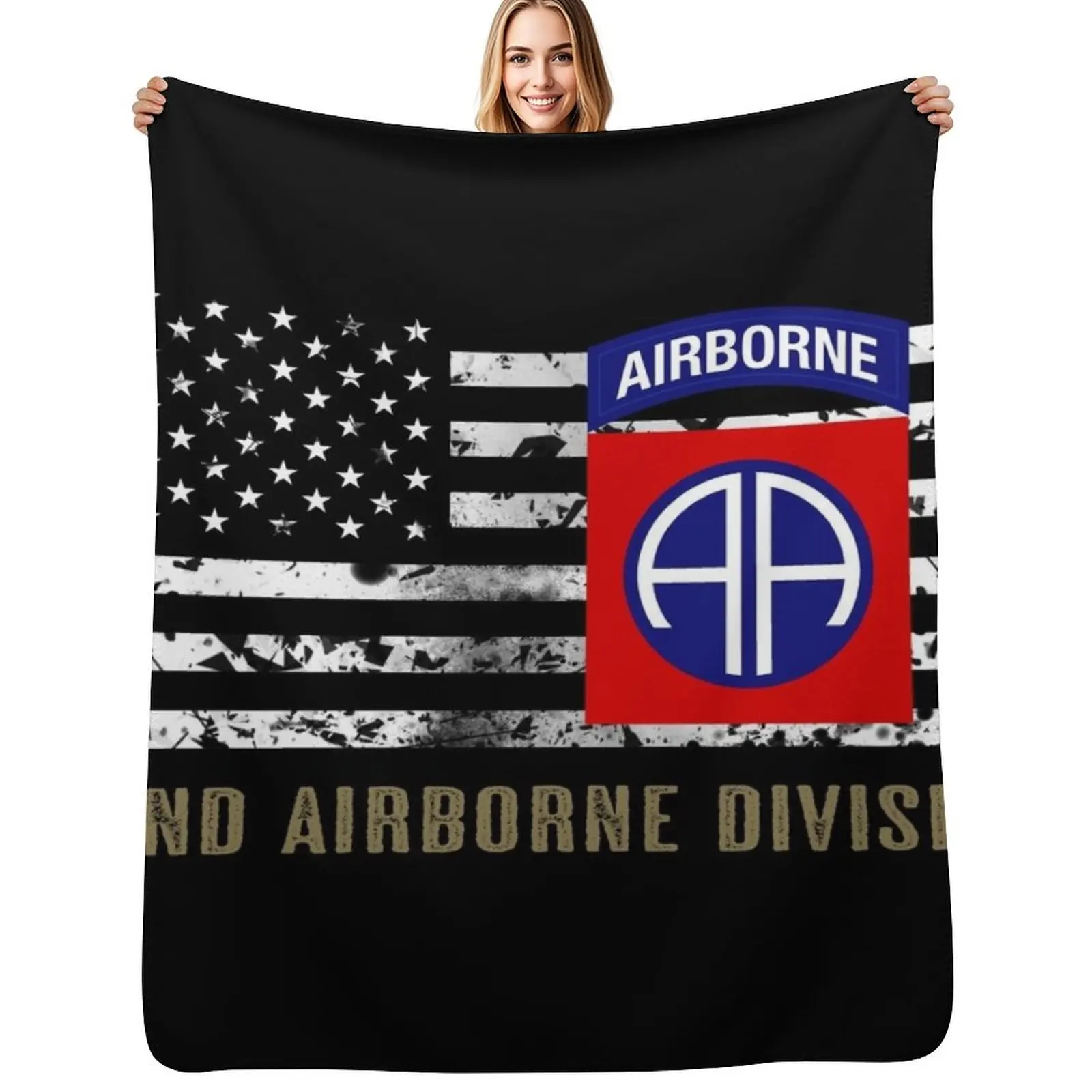 82nd Airborne Division (Distressed Flag) Throw Blanket Fade Resistant Durable Throw Blanket
