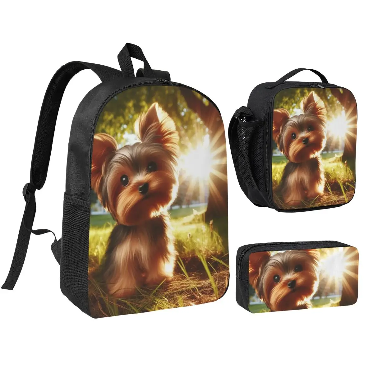 Yorkshire Terrier Dog Yorkie Lover Backpack Student BookBag School Bag Shoulder Bags 3ps Insulated Lunch Bag Pencil Case