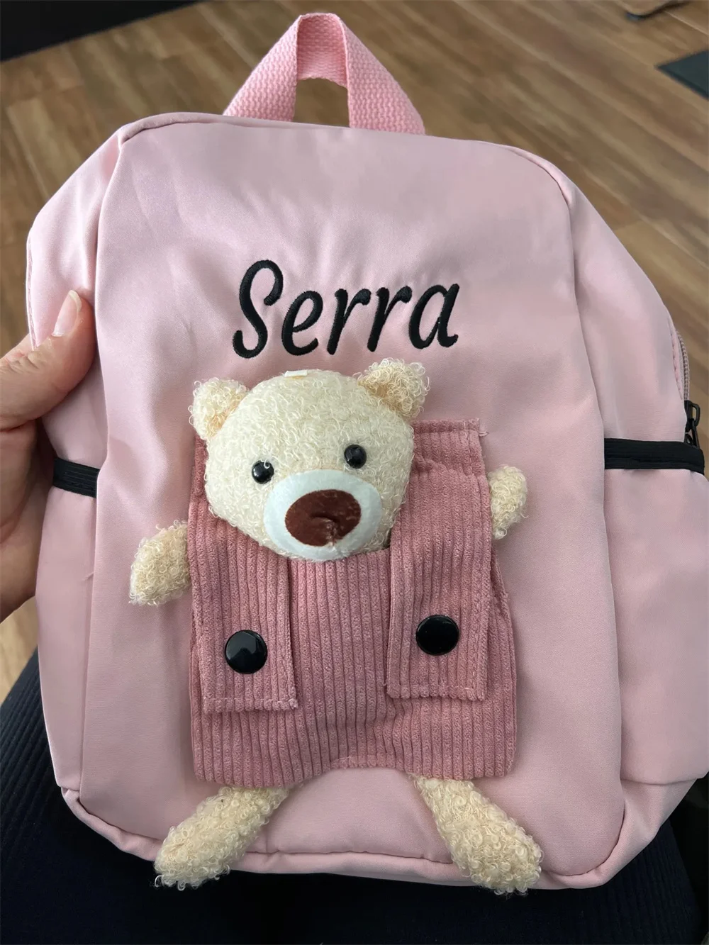 

Bear Personalized Name Backpack Cartoon Cute Nylon Custom Embroidered Name Kindergarten Book Bags Kid's School Cute Snackbags