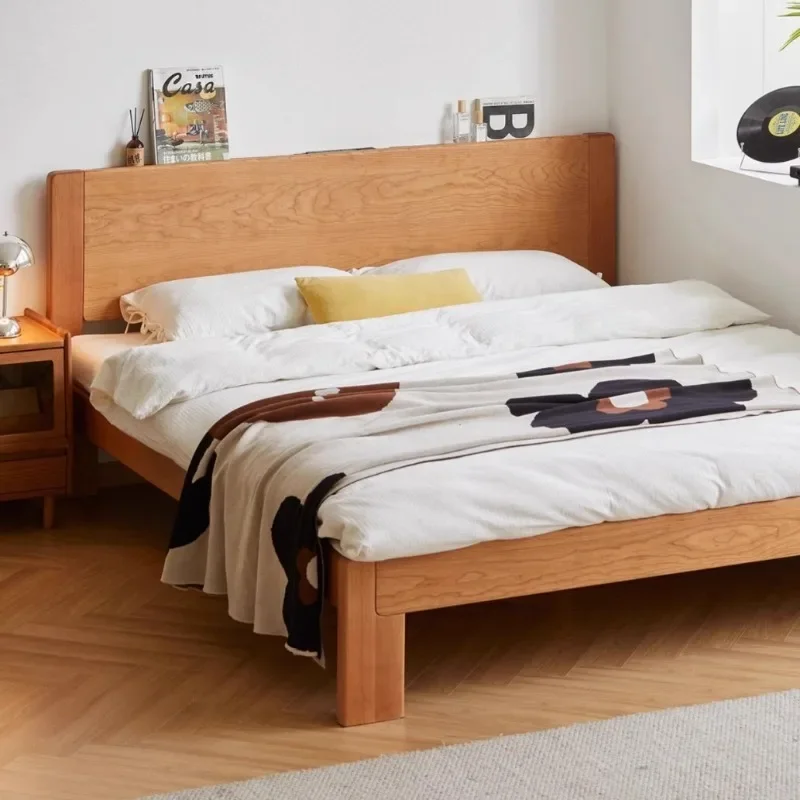 Japanese-style 1.5m single bed 1.8m small apartment master bedroom solid wood double bed