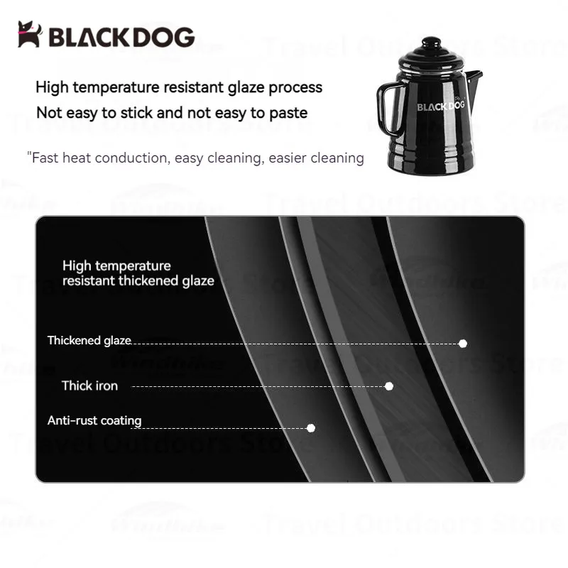 Naturehike BLACKDOG 2L Camping Teapot Outdoor Enamel Coffee Pot Portable 900g Ultralight Boiling Kettle Picnic Cookware