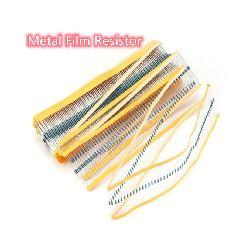 100 resistores do filme do metal 1ohm dos PCes 1/2 W 1%-a elevada precisão MF do watt 0.5 W do ohm 1/2 W fixou a resistência 1K 10K 47K 100K 4R7 2K2 2R2