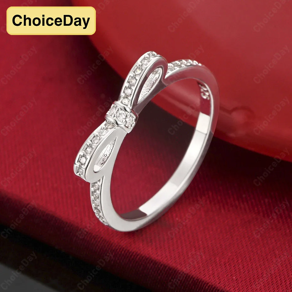 

ChoiceDay 925 Sterling Silver 6-10 Exquisite Bow Ring Women's Accessories Wedding Elegant Jewelry Party