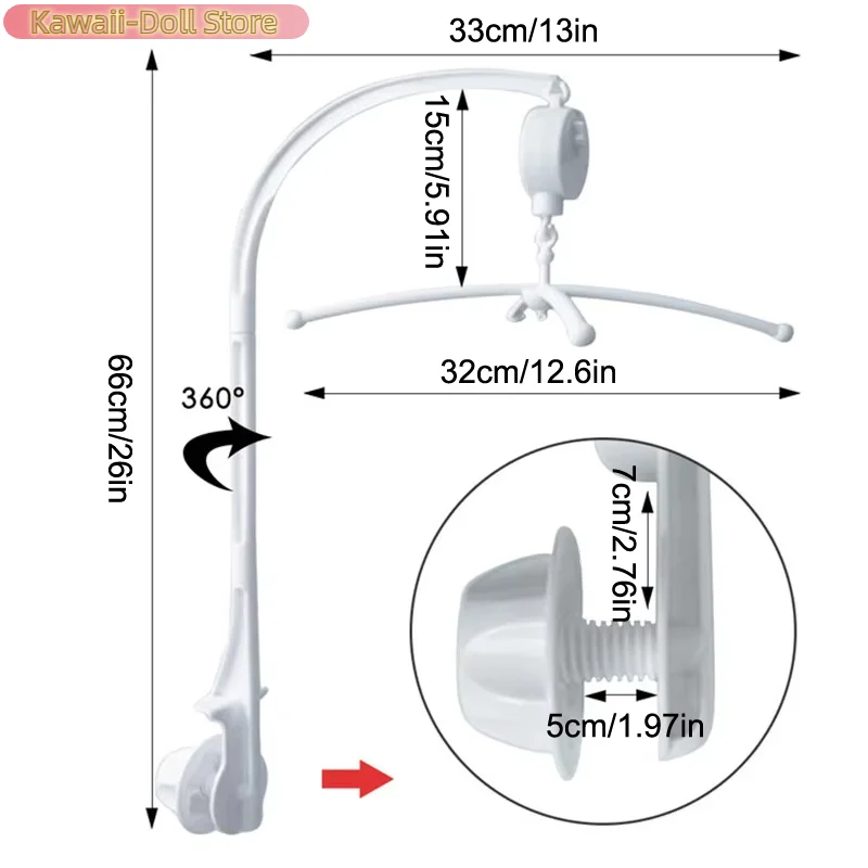 Soporte de sonajero blanco giratorio de 360 grados, soporte para cuna, caja de música móvil, campana para cuna de recién nacido, juguete