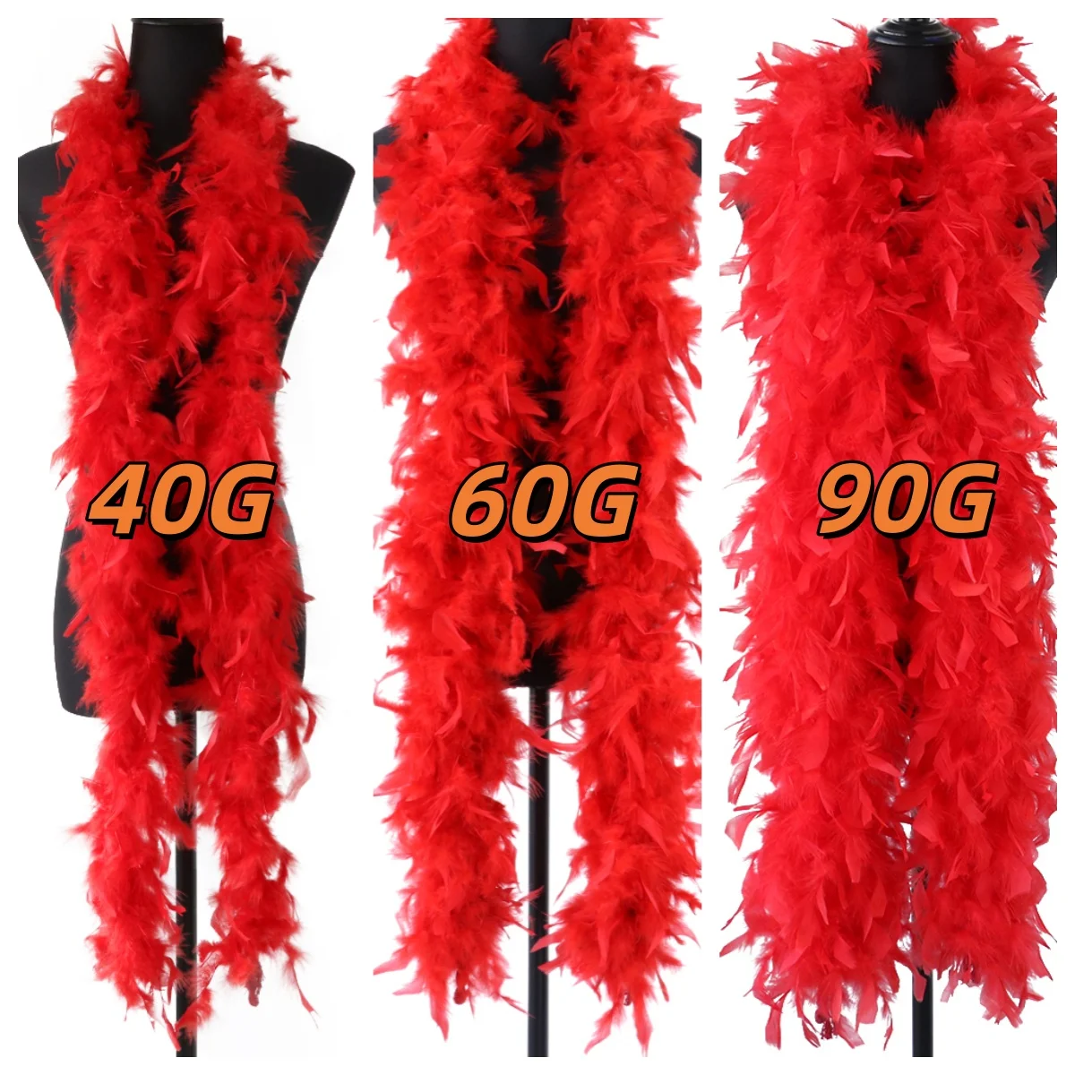 Flauschiger Roter Truthahn-Federboa-Schal 2M 40g 60g 90g Chandelle-Schal für Damen Kostüm-Accessoires Karneval Party Dekoration