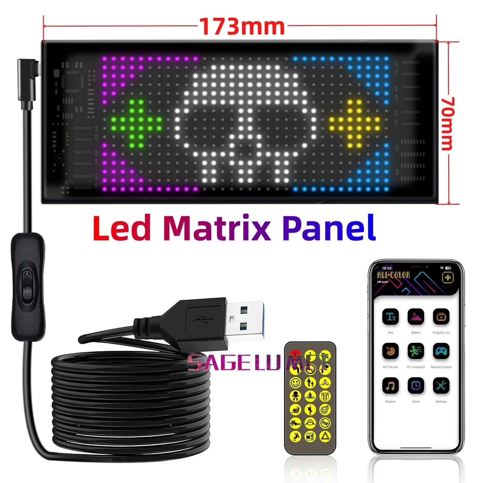 Mehrsprachige APP, programmierbares DIY-Scroll-Werbeschild, LED-Auto-Bildschirmanzeige mit Fernbedienung, wasserdichtes Matrix-Pixel-Panel, 5 V