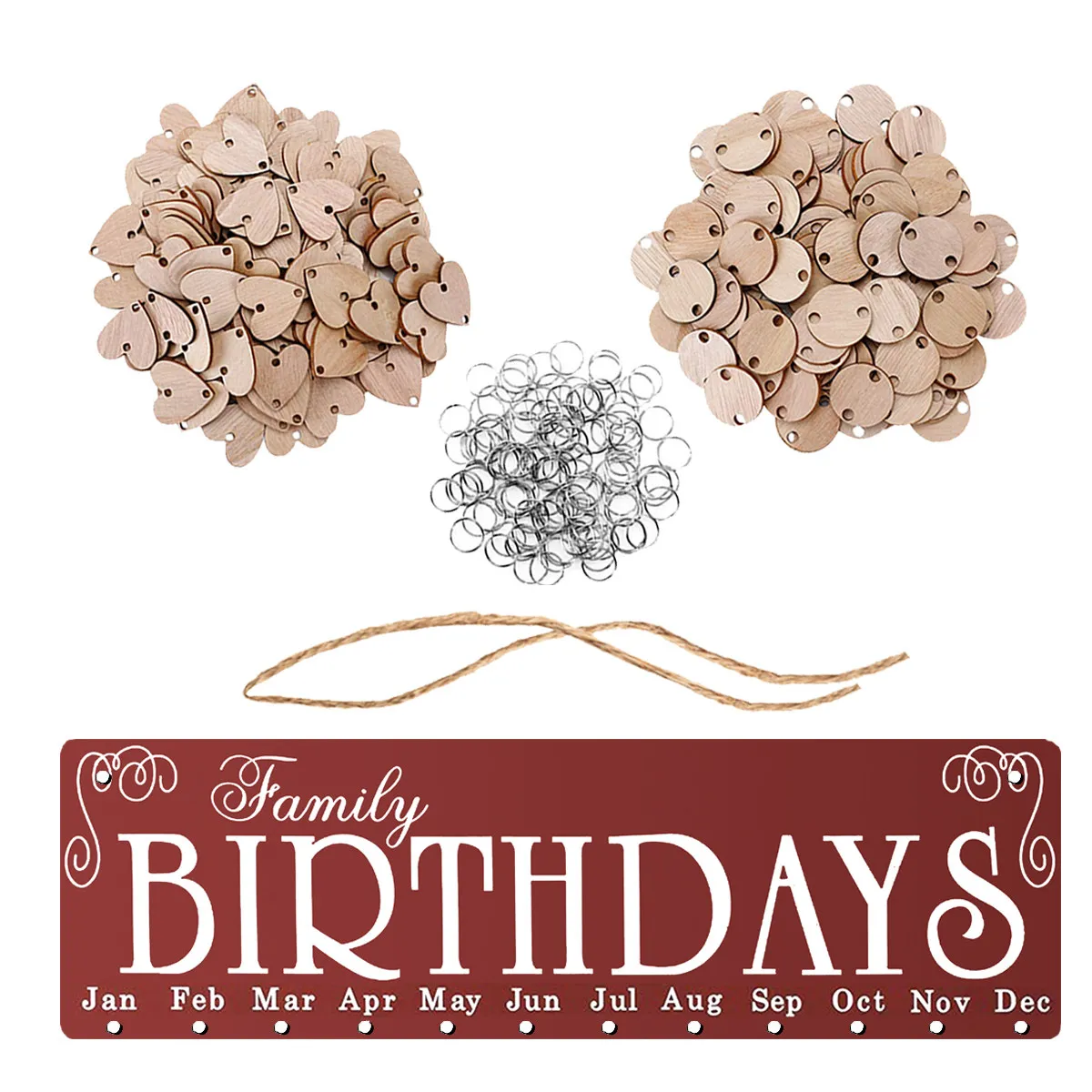 

Wooden Hanging DIY Calendar Reminder Board with Heart Round Wooden Discs Personalize Names Birthdays Home Decor Ornament