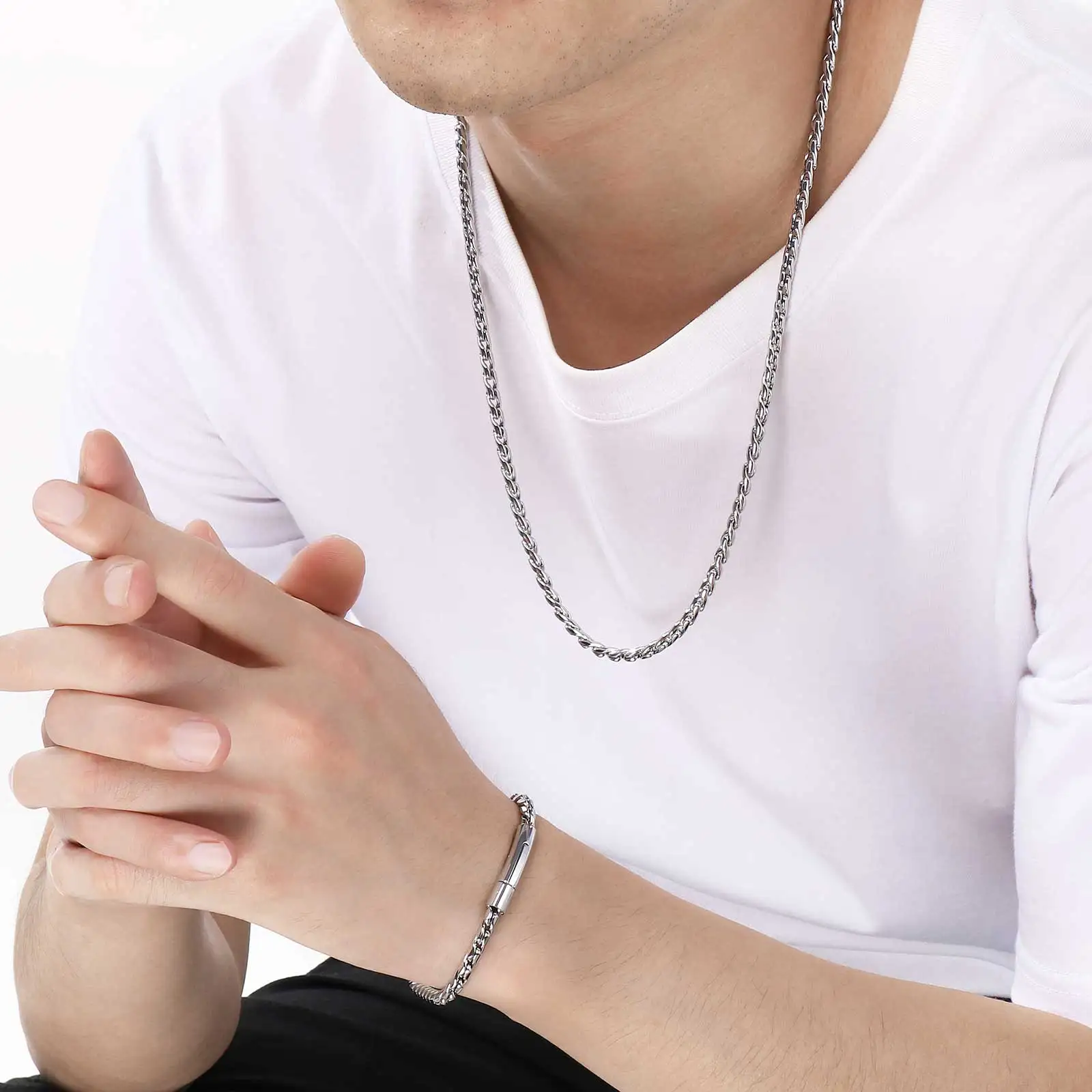 Fongten Minimalist Men's Woven Stainless Steel Bracelet Everyday Outfit Accessories Fashion Jewelry Set Party Birthday Gift