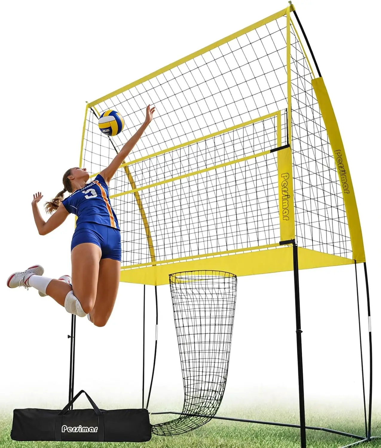 Volleyball Training Net System,7 Adjustable Heights Practice Equipment Net Station,Improve Volleyball Serve&Spike Skills with Ba