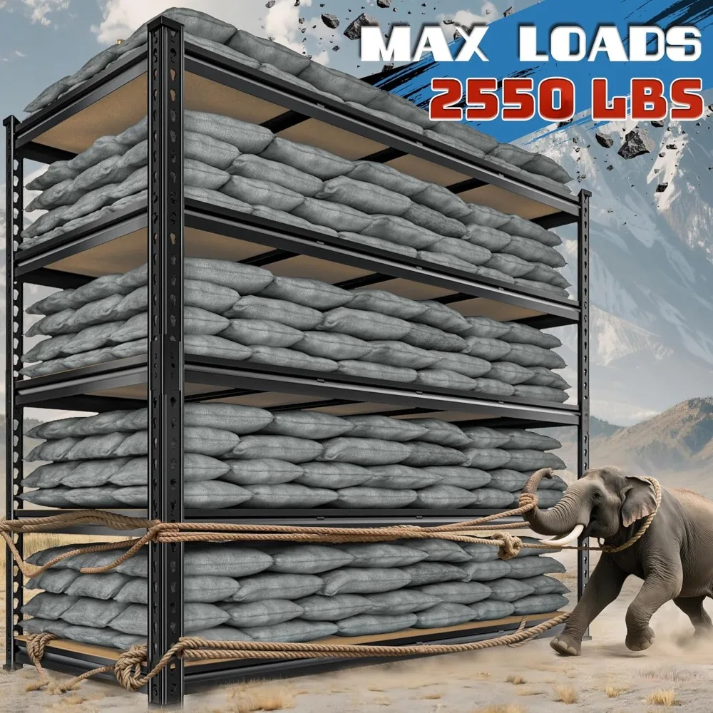 55" W Storage Shelves, 2550LBS Garage Shelving Heavy Duty, 5-Tier Heavy Duty Shelving, Adjustable Metal Shelving Unit for Garage