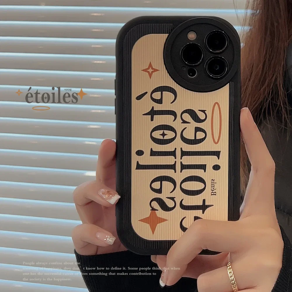 French Romantic Retro stripe art black etoiles Phone Case For iPhone 15 14 13 12 11 Pro Max XR X 15 14 Plus Case Cute Soft Cover