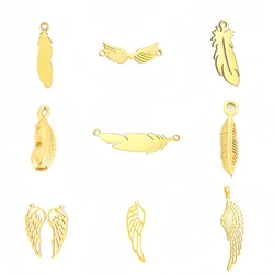 EUEAVAN 5pcs Feather Angel Wing Stainless Steel Charms for Women Necklace Bracelet Pendant DIY Jewelry Making Supplies Bulk
