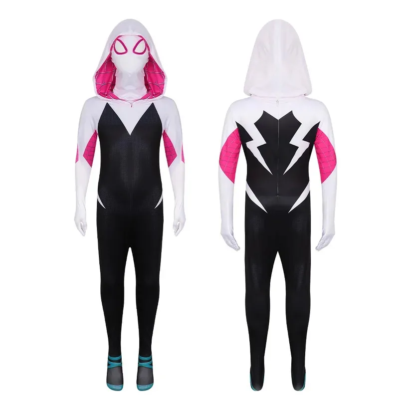 MINISO Women Girls Spider Costume Gwen Stacy Cosplay Girls Superhero Bodysuit Jumpsuits With Mask Halloween Carnival Clothes