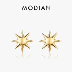 MODIAN 925 Sterling Silver Trendy Delicate Golden Color Sun Unisex Stud Earrings For Men Women Fine Jewelry