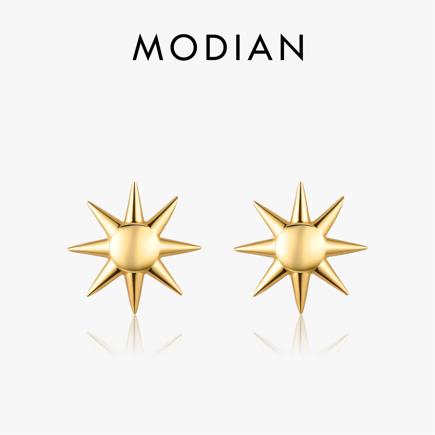 MODIAN 925 Sterling Silver Trendy Delikatny złoty kolor Słońce Kolczyki sztyfty unisex dla mężczyzn Kobiety Drobna biżuteria