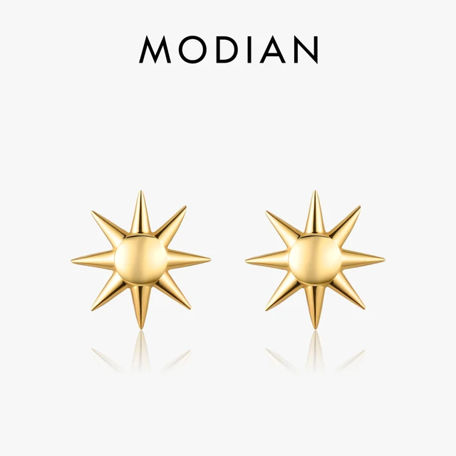 MODIAN 925 Sterling Silver Trendy Delikatny złoty kolor Słońce Kolczyki sztyfty unisex dla mężczyzn Kobiety Drobna biżuteria