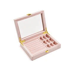 Velvet Jewelry Box With Window Acrylic Display Stand Jewelry Organizer Custom Logo Sakura pink Jewelry Case Jewellery Display