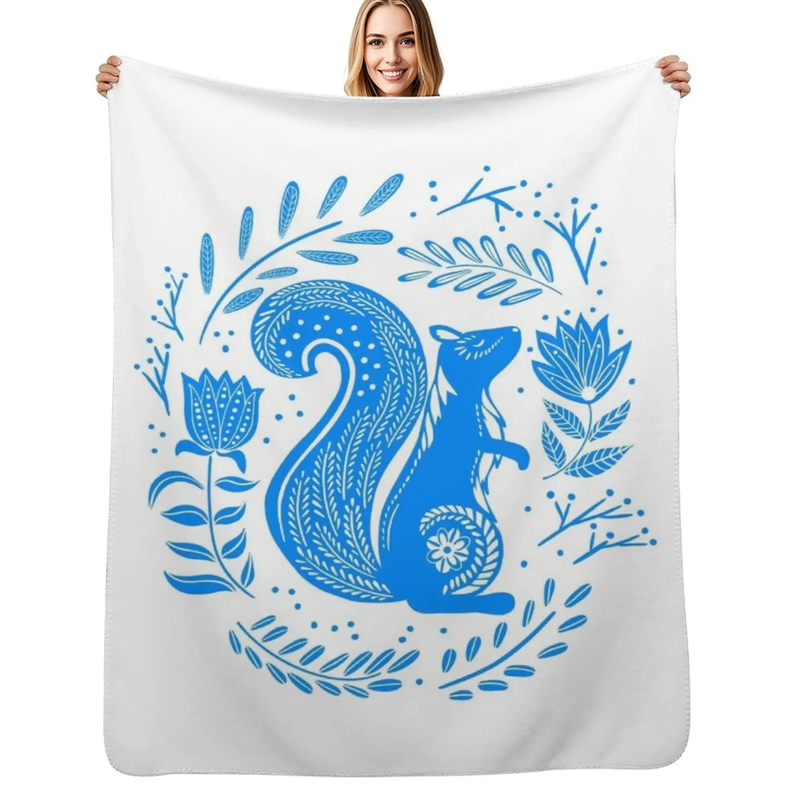 Squirrel and Frosty Flowers - Forest Fairytale Throw Blanket Sleeping Bag Nap Custom Bed Fashionable Sofas Blankets