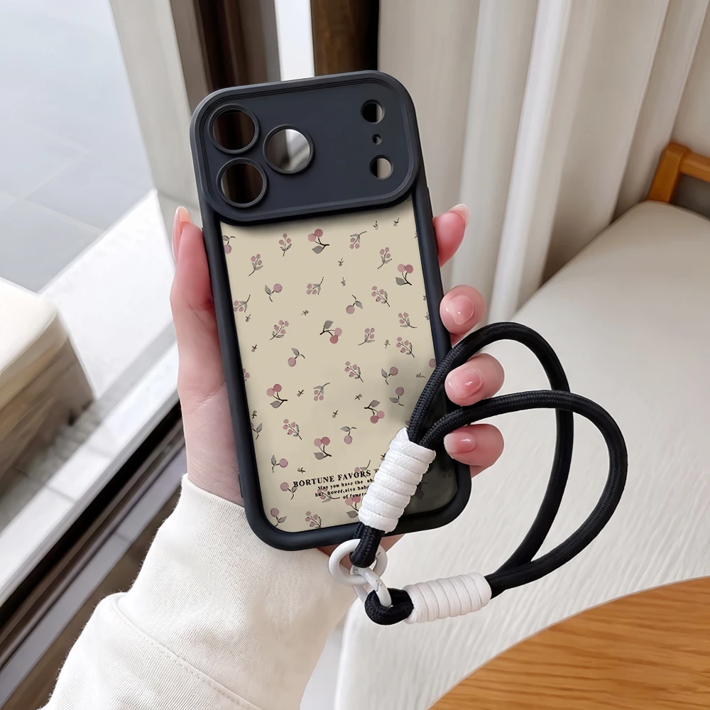 Handyhülle für iPhone 13 14 15 16 17 Pro Max 16 15 14 Pro Plus 17E Kirschblüten-Druck Lanyard Stoßfeste Matte Silikonhülle – Detail 3