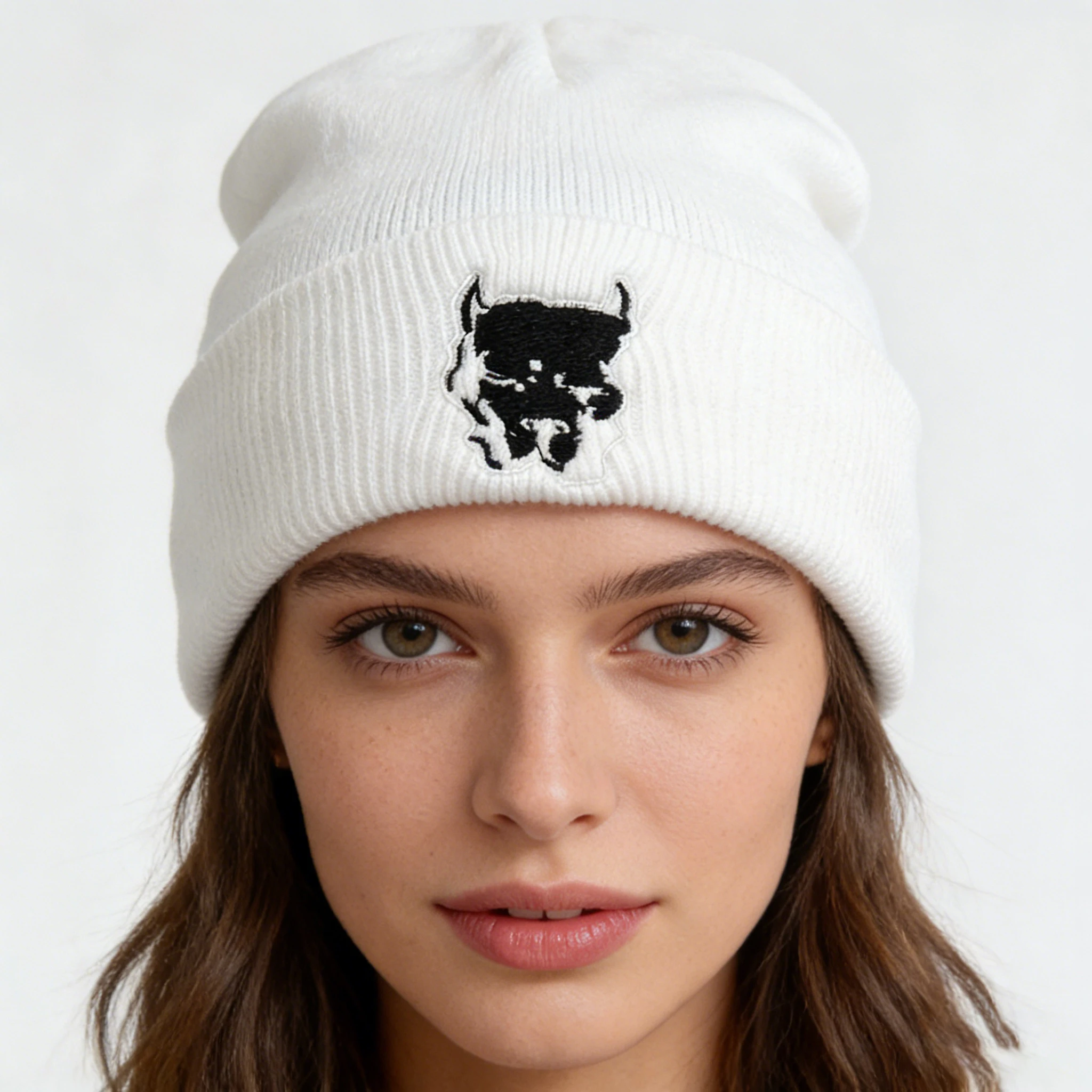 1pc unisex Pit Bull Embroidered Beanie  Autumn and Winter Hats Outdoor  Warm Motion Bicycle Breathable Cold Caps