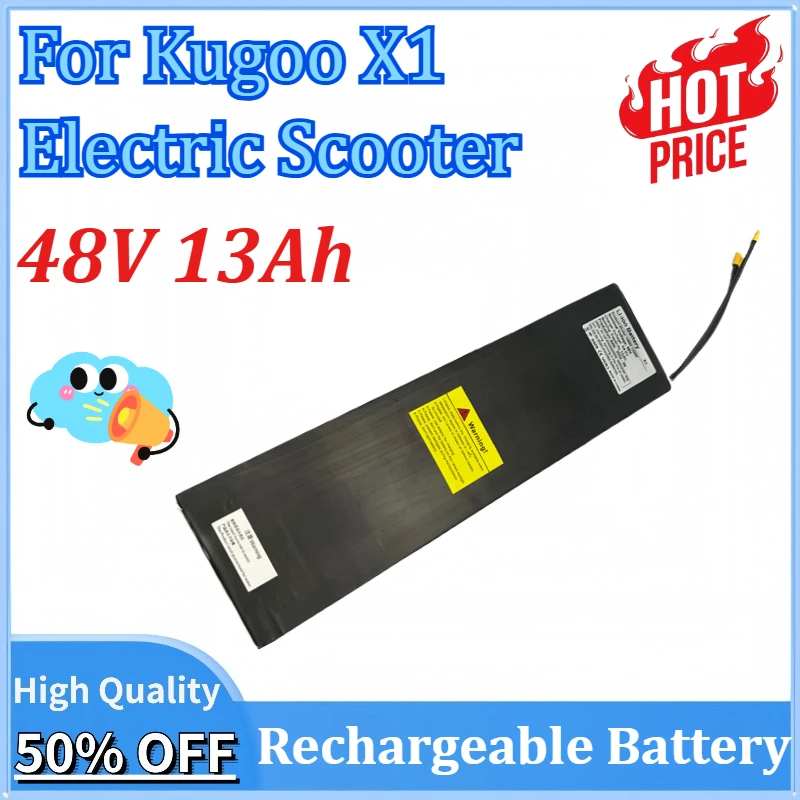 

New 48V 13Ah Rechargeable Lithium Battery Pack for Kugoo X1 Electric Scooter Silver Fish with Aluminum Case Anti-theft Lock