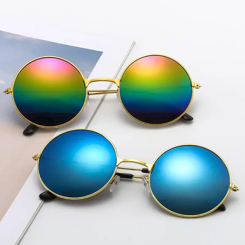 Retro Children's Round Frame Sunglasses For Baby Boys Color Film Reflective Round Prince Glasses Hipster Sunglasses For Girls