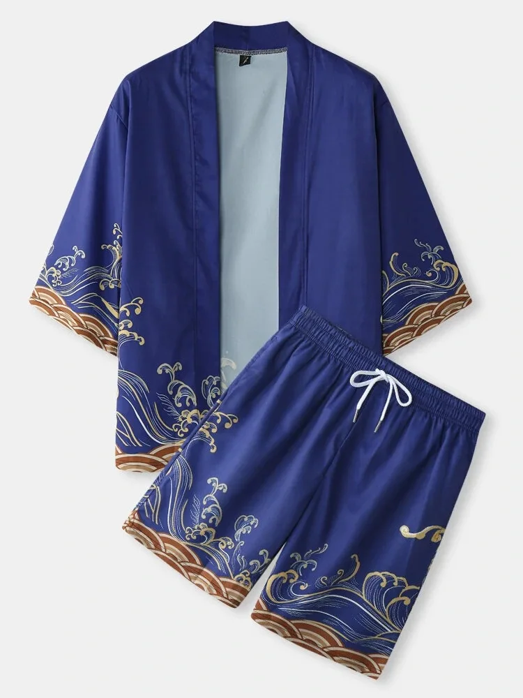 Summer thin kimono set, made of breathable cotton and linen material, in the style of Japanese yukata. It is cool and comfortabl