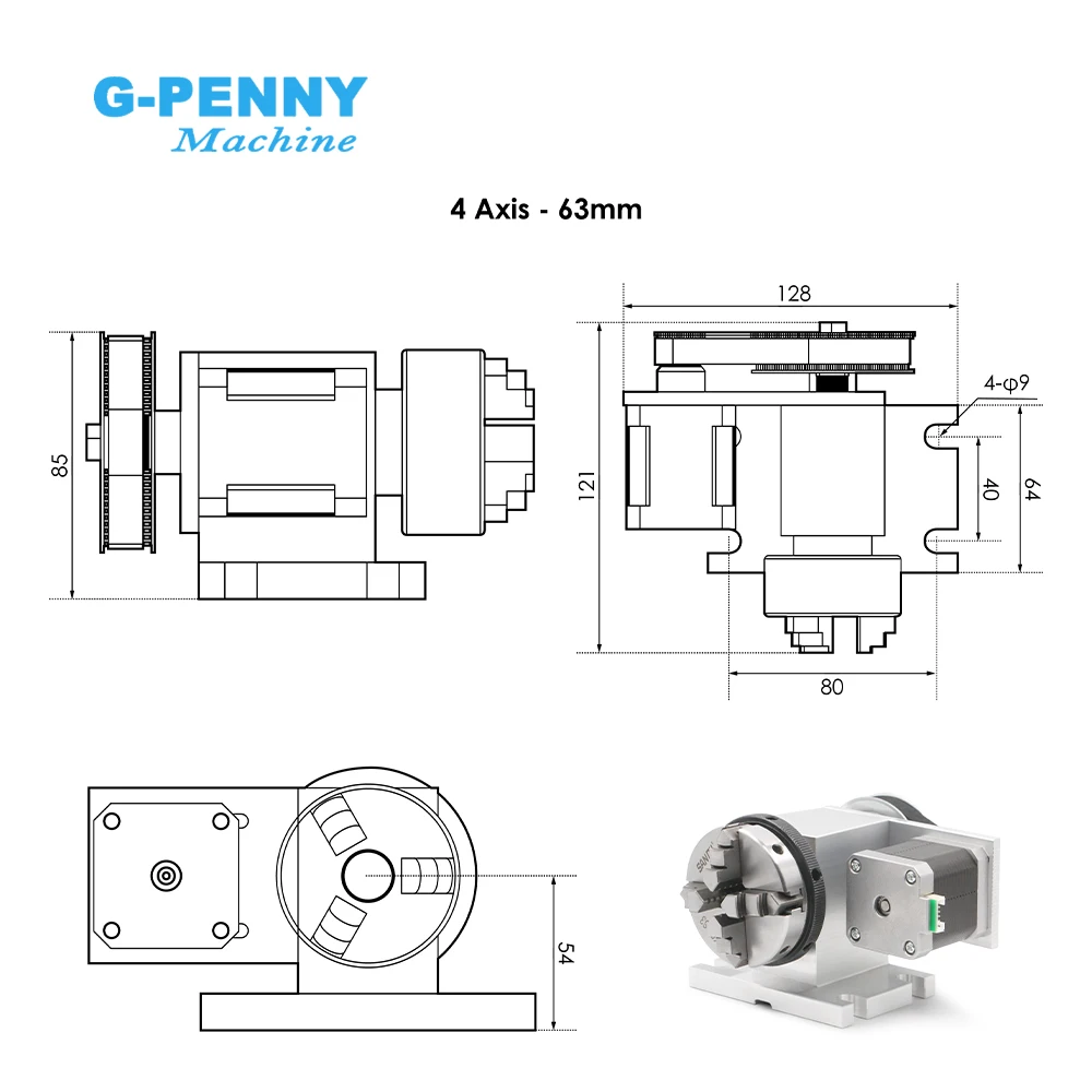 Imagem -03 - G-penny-cabeça Divisória Cnc para Mini Roteador Kit de ° Eixo com Eixo Giratório Tailstock com Motor de Passo Nema17 50 mm 65 mm 4:1