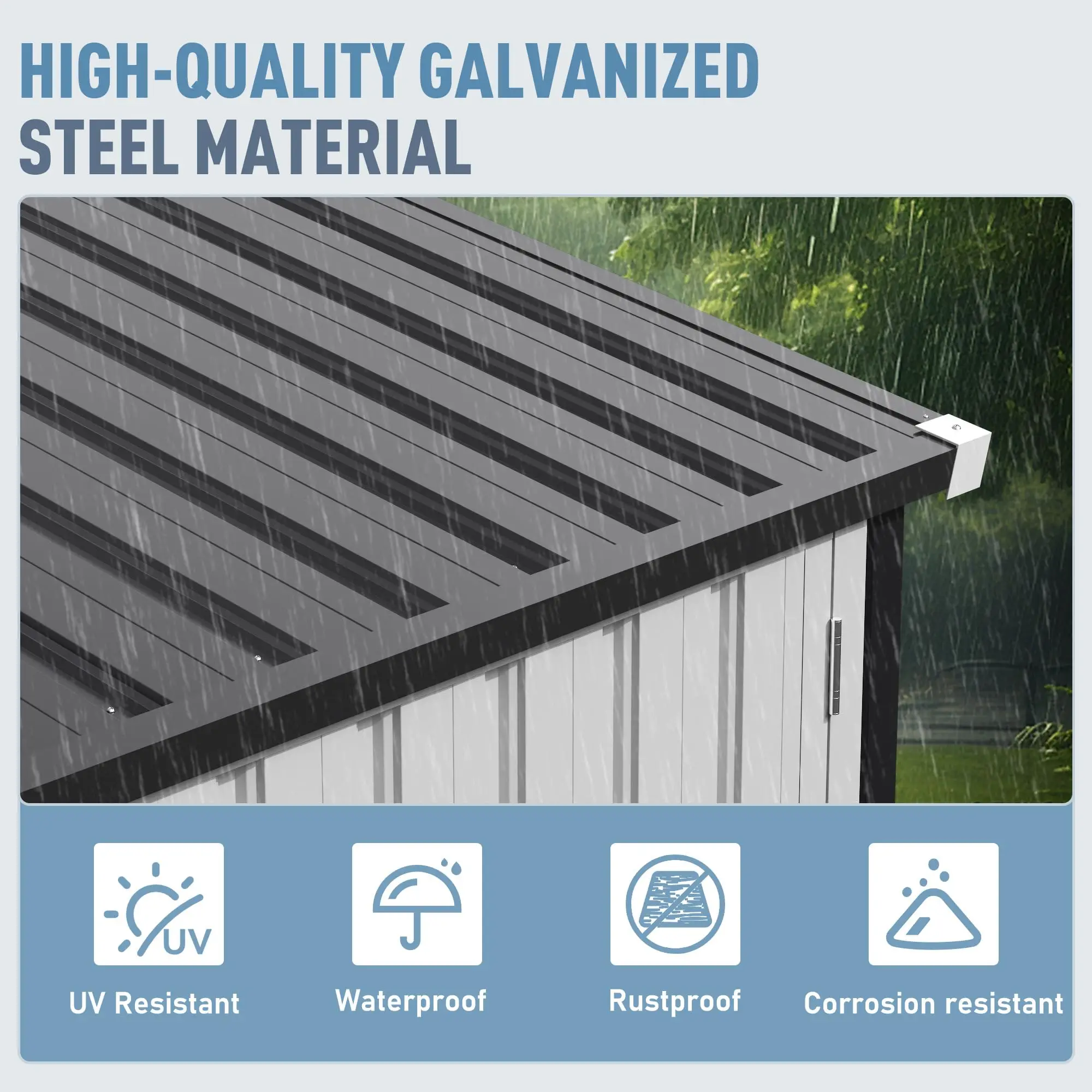 VIWAT 10x12~12x14 FT Outdoor Metal Storage Shed with Window, Lockable Garden Tool Shed, Heavy-Duty Frame, Backyard Patio Black