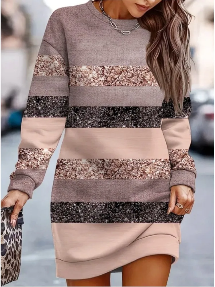 Autumn Spring Dress Dresses 2025 Woman Vestido Long Sleeves Contrast Printed Simple Style All-match Temperament Commuting Office