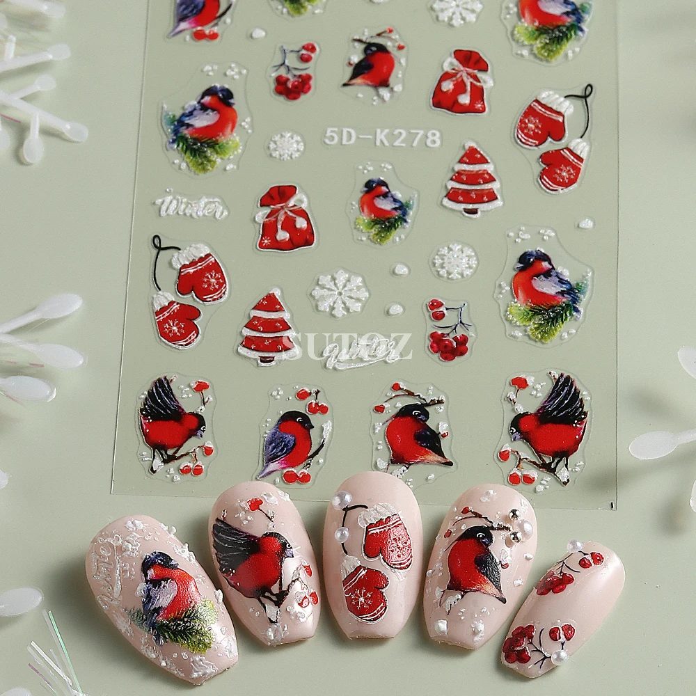 Christmas Nail Stickers Winter Design Snowbirds Nail Decals Deer Snowflakes Gloves Elk Tree Sliders New Year Decoration GL5DK278