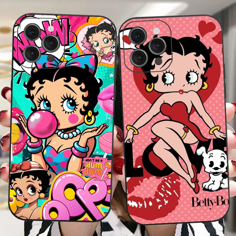 B-Betty-Cute-Boop Phone Case For IPhone 16 15 14 13 Pro Max 11 12 Mini X Xs XR Se 2022 Black Silicone Cover