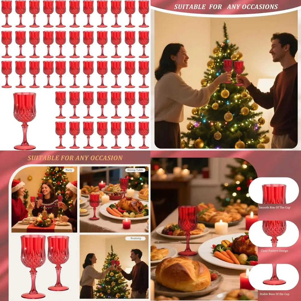 

Unbreakable 7-Ounce Dark Red Wine Glasses, Set of 48, Ideal for Drinking Champagne, Crystal-Like Flutes, Perfect for Vintage Wat
