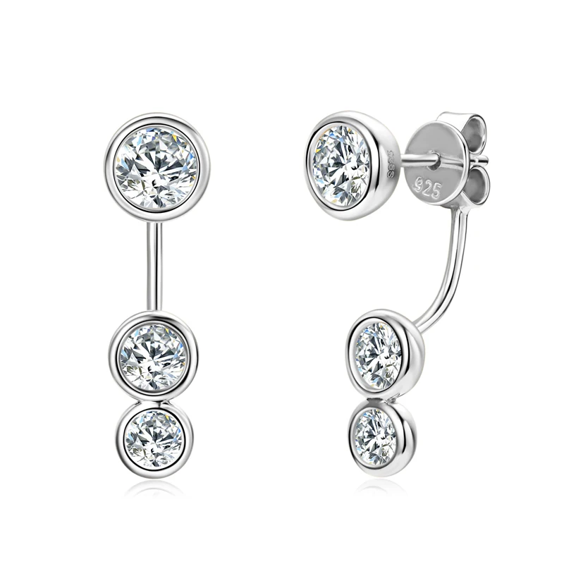 Alle runden Moissanit-Diamant-Ohrjacken-Ohrringe, 5 mm, 4 mm und 3,5 mm, 925er Echtsilber-Ohrstecker für Damen, 2024, einzigartiger feiner Schmuck – Detail 17